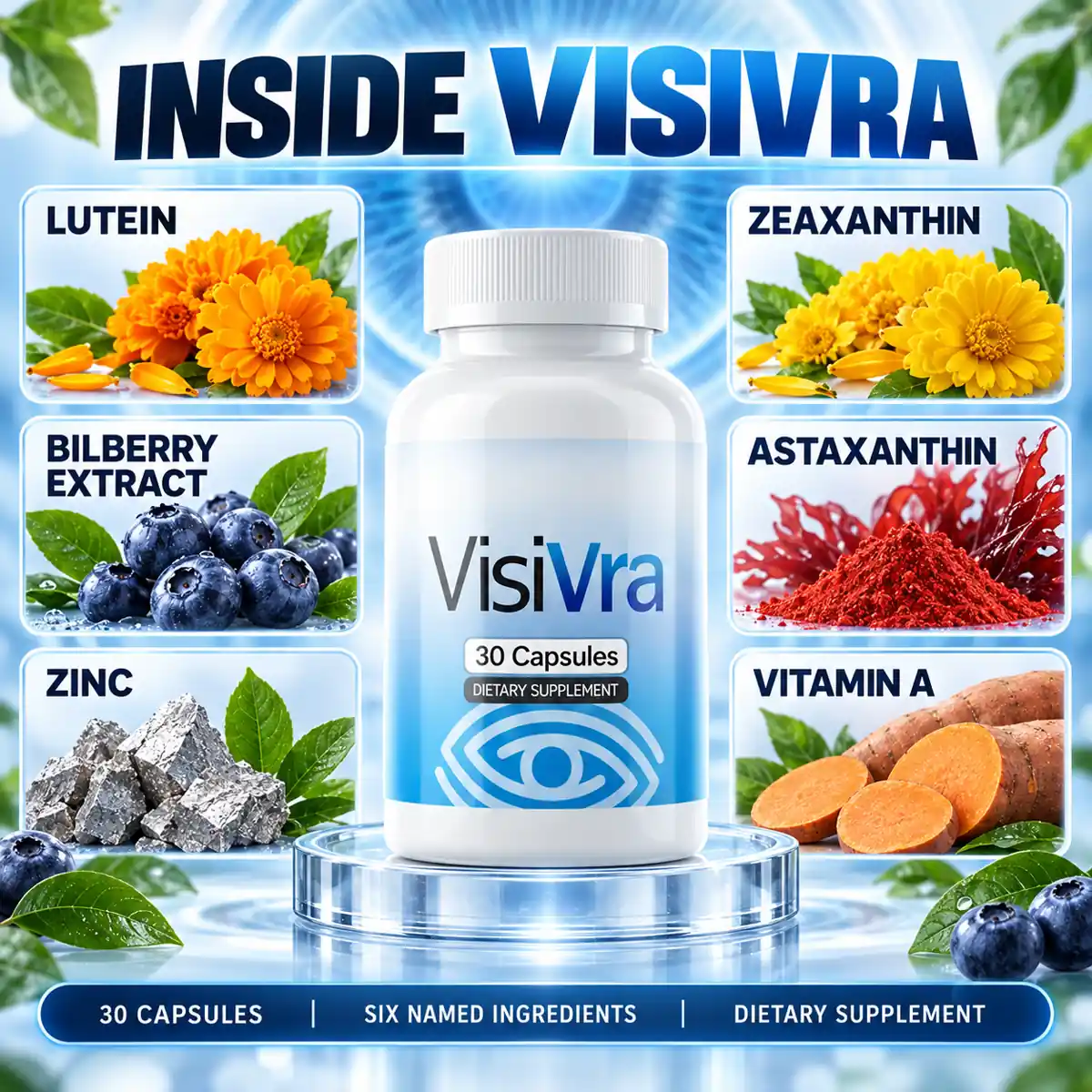 The vendor's INSIDE VISIVRA graphic; the frame at bottom left is labelled ZINC and shows a heap of grey metal chunks with green leaves