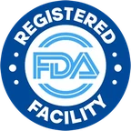 FDA-registered facility roundel, a statement about the factory